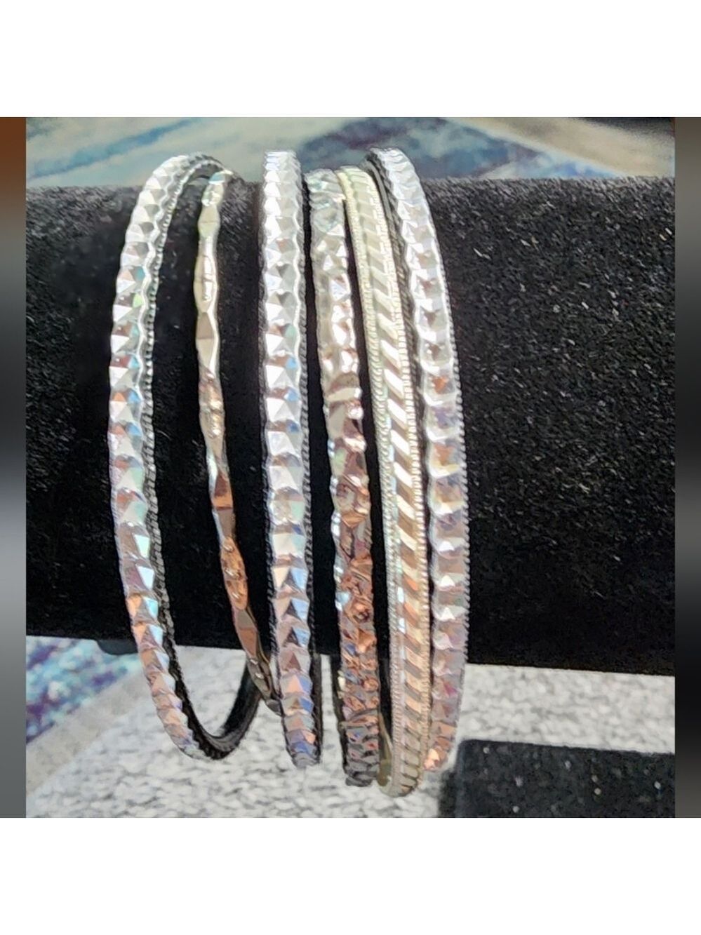 Silvertone Textured Bangle Bracelet Set - Picture 2 of 2